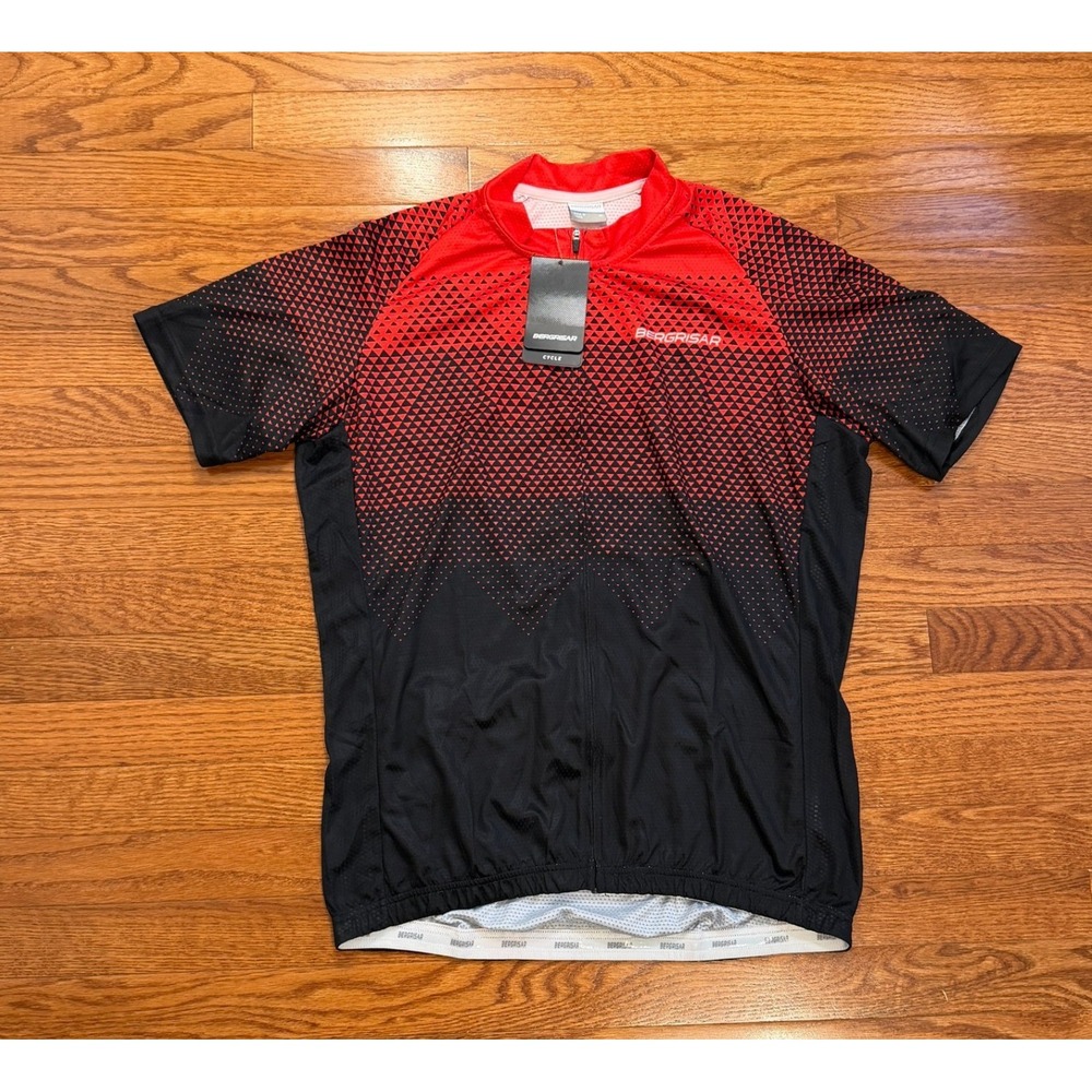 New Bergrisar Cycling Jersey Mens XL Black Red Geometric Full Zip Back Pockets